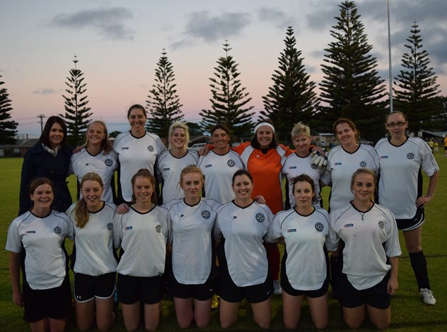 The first Esperance women’s soccer team, established at the start of 2015, pictured before their historic first match against a visiting side from Boulder